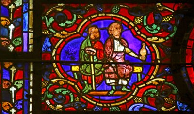 Espectadores, uno sosteniendo un frasco, escena de la Vida de San Martín, Catedral de Chartres de French School